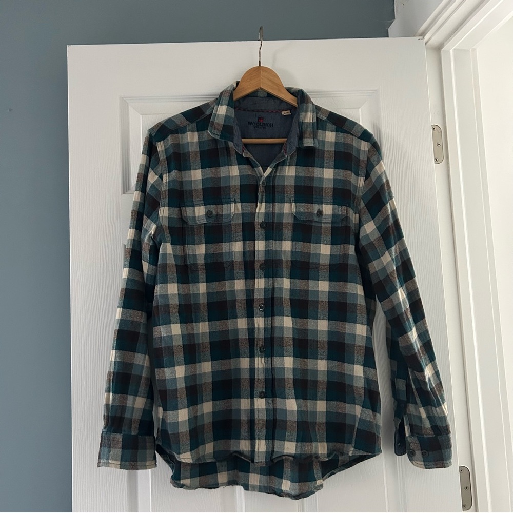 Woolrich Men's Flannel Shirt - Blue Brown and Cream XL